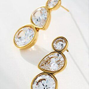 NEW~ Anthropologie Gold Duet Crystal Stud Earrings